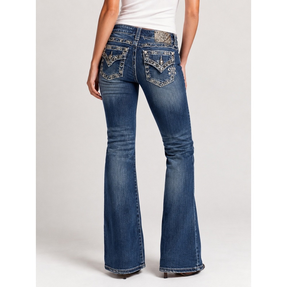 Miss Me JEB10DEL Low Rise Bootcut Jeans 27 Dark Wash Rhinestone Y2K